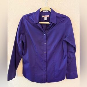 Chico’s No-Iron 100% Cotton Women’s Purple Button Down Shirt Size O Long Sleeve